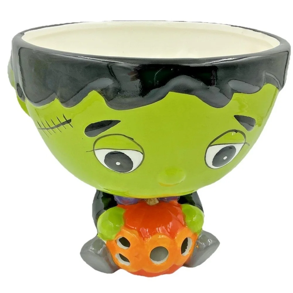 Jack O' Lantern Lane Frankenstein Lighted Bowl Pumpkin Pedestal NWT